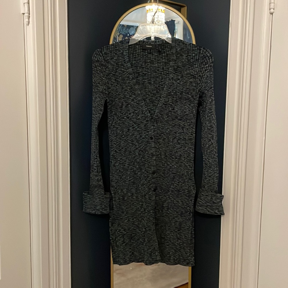 NWOT Theory Speckled Blue Long Cardigan Size S